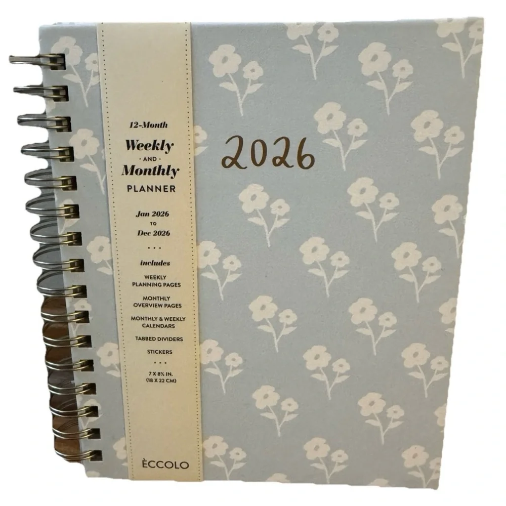 2026 Planners, Eccolo Spiral Agenda Planner, Weekly & Monthly Pages, 12 Months